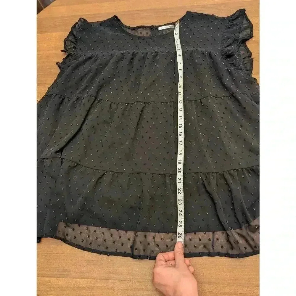 Black sheer ruffle tiered tank with Swiss Dot detail by Dorose size XXL